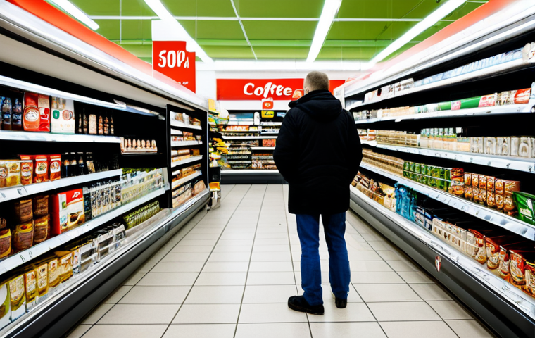 Grocery Store Discount Psychology**

"A shopper in a modern Polish supermarket, looking at a shelf with discounted coffee, fully clothed, appropriate attire, the discount sign clearly visible, surrounded by other shoppers, safe for work, professional photography, perfect anatomy, natural proportions, family-friendly, well-lit environment, Polish currency prices displayed."

**