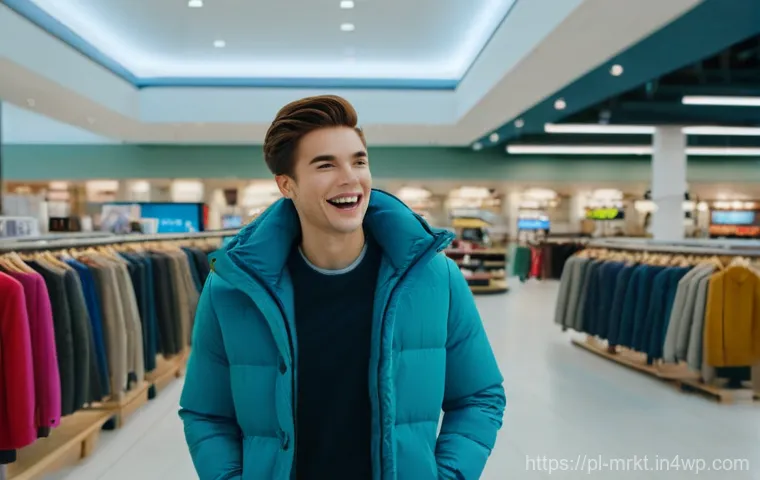 소비자 구매 경로 분석을 위한 행동경제학 - **Excitement over a Discounted Item:** A young adult, gender-neutral, stands in a modern, well-lit r...