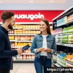 행동경제학을 통한 고객 유지 전략 - A vibrant, modern retail store scene in Poland featuring diverse customers emotionally engaged with ...