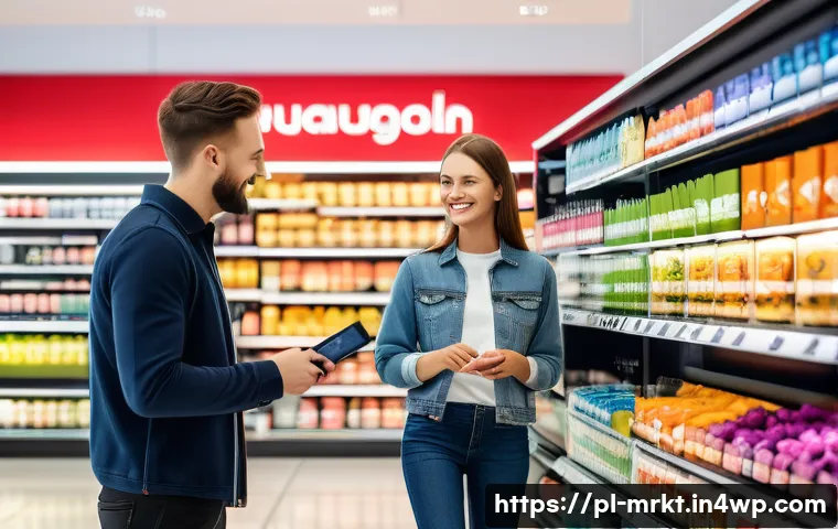 행동경제학을 통한 고객 유지 전략 - A vibrant, modern retail store scene in Poland featuring diverse customers emotionally engaged with ...