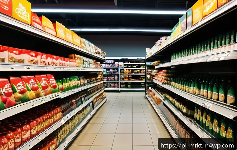 행동경제학의 관점에서 본 소비자 기대 - A modern Polish grocery store aisle with vibrant packaging prominently displaying limited stock sign...