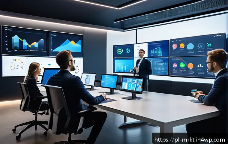 행동경제학적 관점에서의 마케팅 비용 분석 - A modern marketing office scene showing a diverse team of professionals analyzing big data and AI-dr...